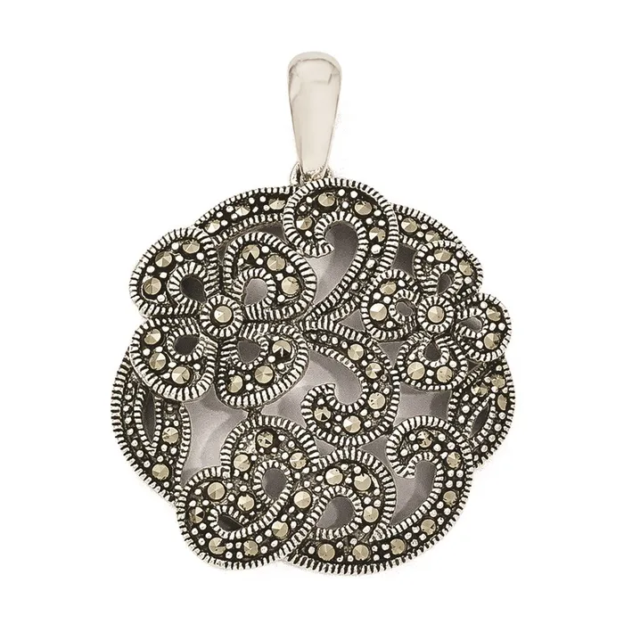 TreasureFineJewelers Necklaces Sterling Silver Marcasite wFlowers Pendant