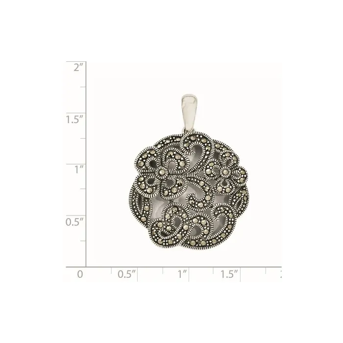 TreasureFineJewelers Necklaces Sterling Silver Marcasite wFlowers Pendant