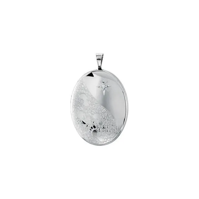 TreasureFineJewelers Necklaces Sterling Silver Oval 015 CT Natural Diamond Footprints Locket TreasureFineJewelers Necklaces Sterling Silver Oval 015 CT Natural Diamond Footprints Locket