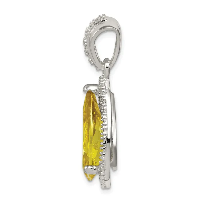 TreasureFineJewelers Necklaces Sterling Silver Pear Shape Yellowish Green CZ Pendant