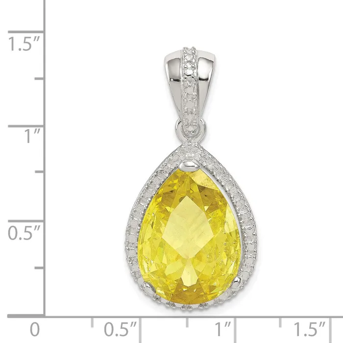 TreasureFineJewelers Necklaces Sterling Silver Pear Shape Yellowish Green CZ Pendant