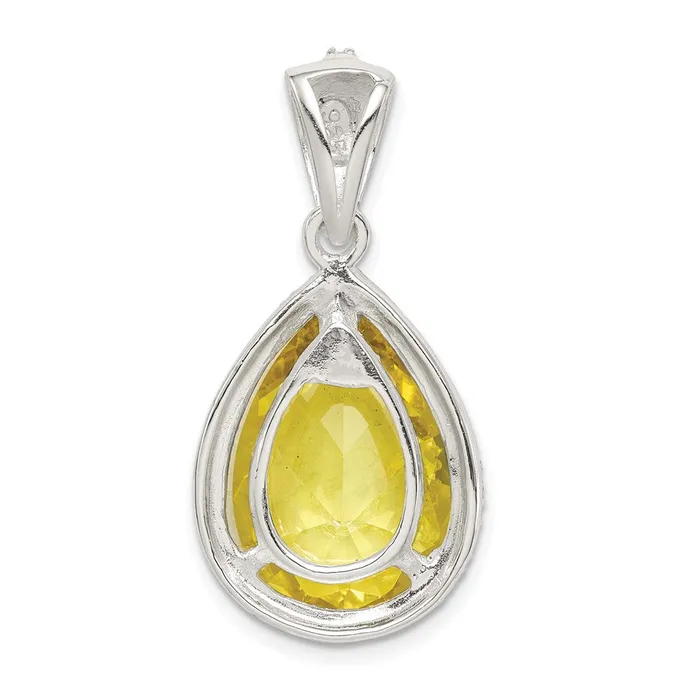 TreasureFineJewelers Necklaces Sterling Silver Pear Shape Yellowish Green CZ Pendant