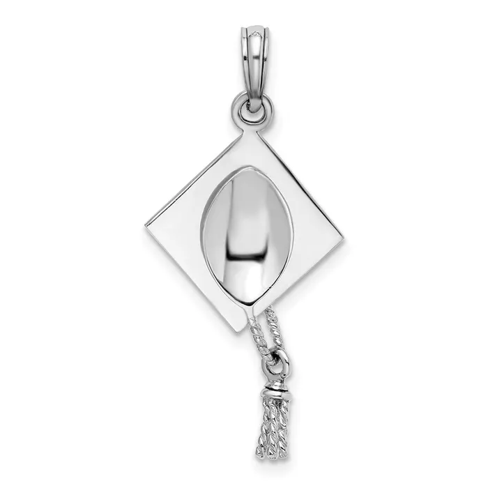TreasureFineJewelers Necklaces Sterling Silver Polish 3D Moveable Tassel Graduation Cap Pendant