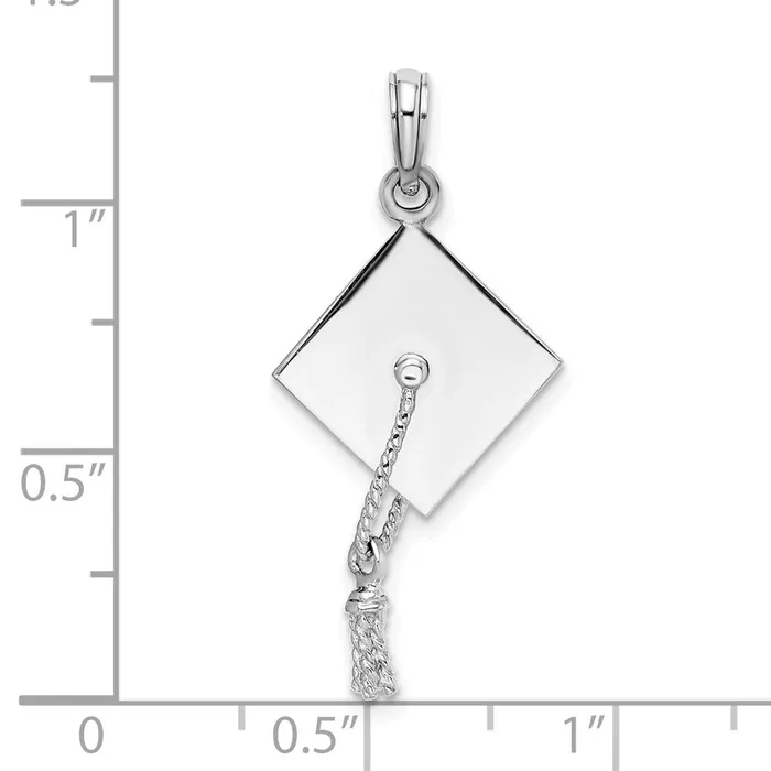 TreasureFineJewelers Necklaces Sterling Silver Polish 3D Moveable Tassel Graduation Cap Pendant