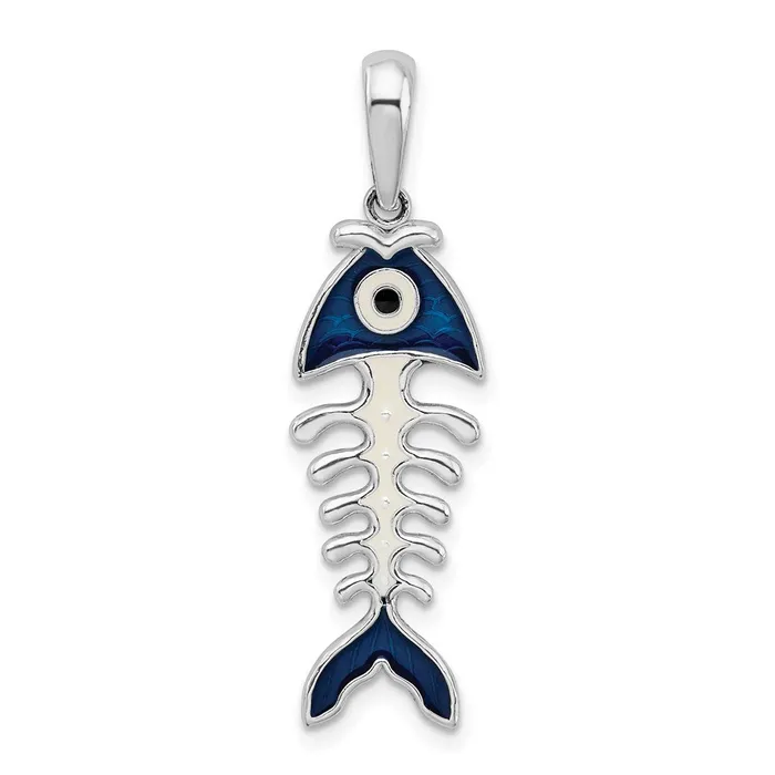 TreasureFineJewelers Necklaces Sterling Silver Polished 3D Enameled Fishbone Pendant TreasureFineJewelers Necklaces Sterling Silver Polished 3D Enameled Fishbone Pendant