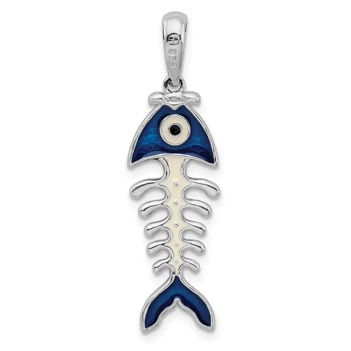 TreasureFineJewelers Necklaces Sterling Silver Polished 3D Enameled Fishbone Pendant