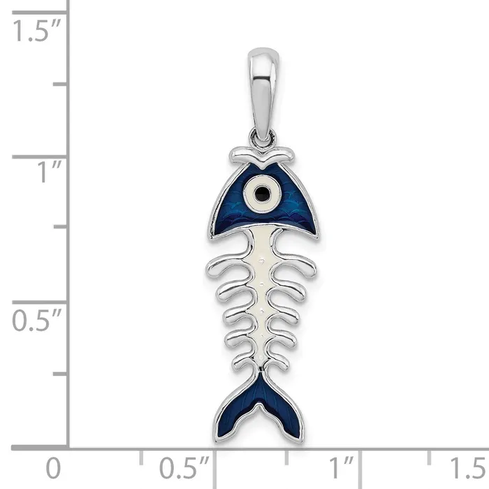 TreasureFineJewelers Necklaces Sterling Silver Polished 3D Enameled Fishbone Pendant