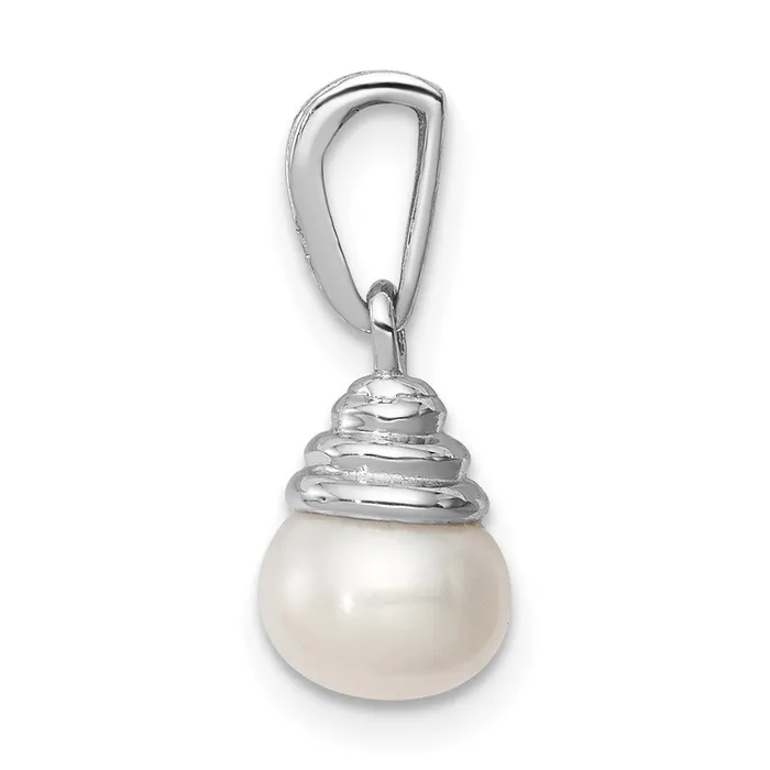 TreasureFineJewelers Necklaces Sterling Silver Rhodium 56mm FW Cultured Pearl Diamond Pendant