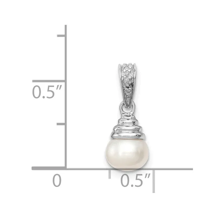 TreasureFineJewelers Necklaces Sterling Silver Rhodium 56mm FW Cultured Pearl Diamond Pendant