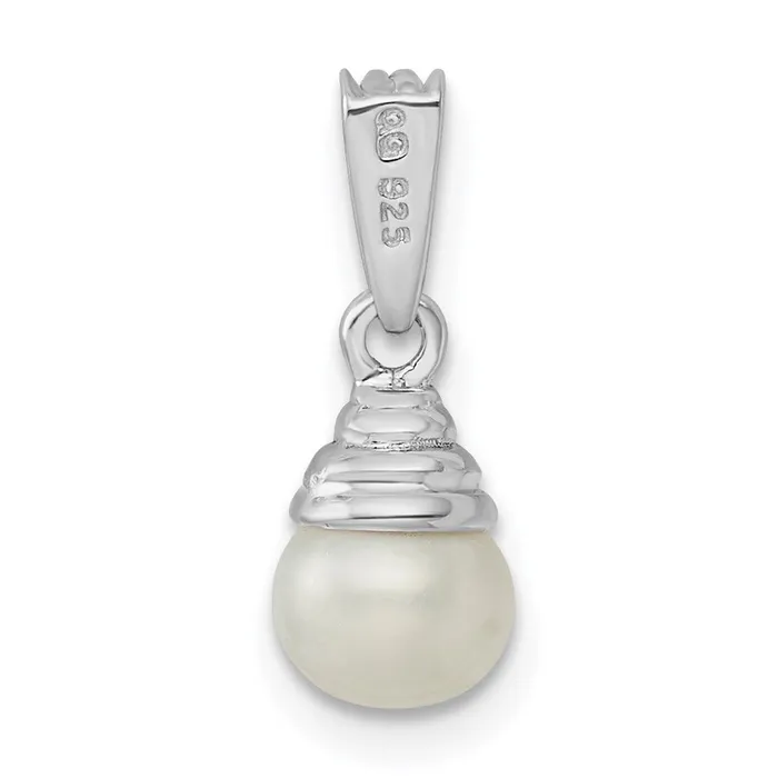 TreasureFineJewelers Necklaces Sterling Silver Rhodium 56mm FW Cultured Pearl Diamond Pendant