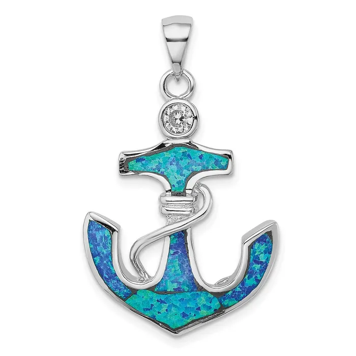 TreasureFineJewelers Necklaces Sterling Silver Rhodiumplated Blue Created OpalCZ Anchor Pendant TreasureFineJewelers Necklaces Sterling Silver Rhodiumplated Blue Created OpalCZ Anchor Pendant