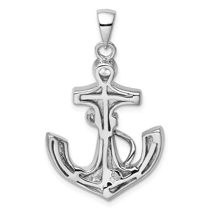 TreasureFineJewelers Necklaces Sterling Silver Rhodiumplated Blue Created OpalCZ Anchor Pendant