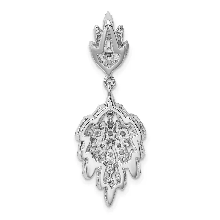 TreasureFineJewelers Necklaces Sterling Silver Rhodiumplated CZ Leaf Dangle Pendant