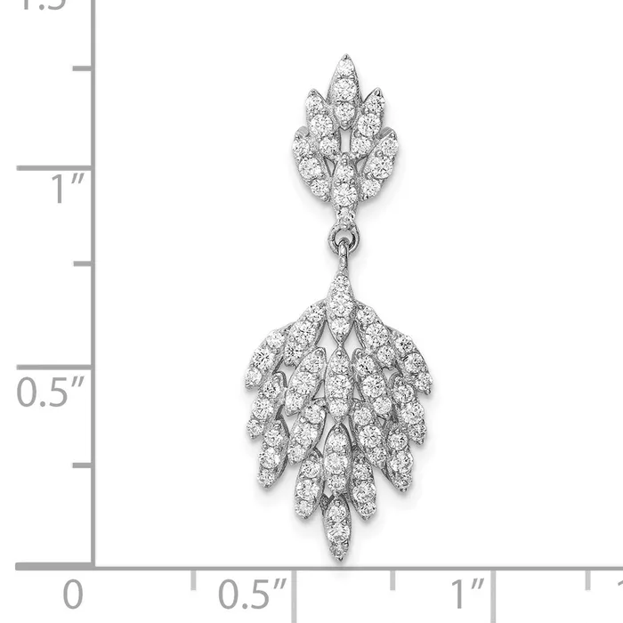 TreasureFineJewelers Necklaces Sterling Silver Rhodiumplated CZ Leaf Dangle Pendant