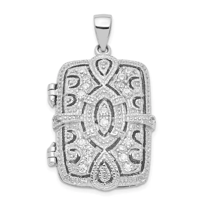 TreasureFineJewelers Necklaces Sterling Silver Rhodiumplated Fancy CZ Rectangle 24mm Locket Pendant TreasureFineJewelers Necklaces Sterling Silver Rhodiumplated Fancy CZ Rectangle 24mm Locket Pendant