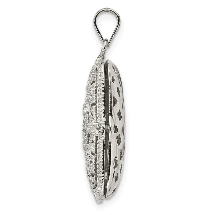TreasureFineJewelers Necklaces Sterling Silver Rhodiumplated Fancy CZ Rectangle 24mm Locket Pendant