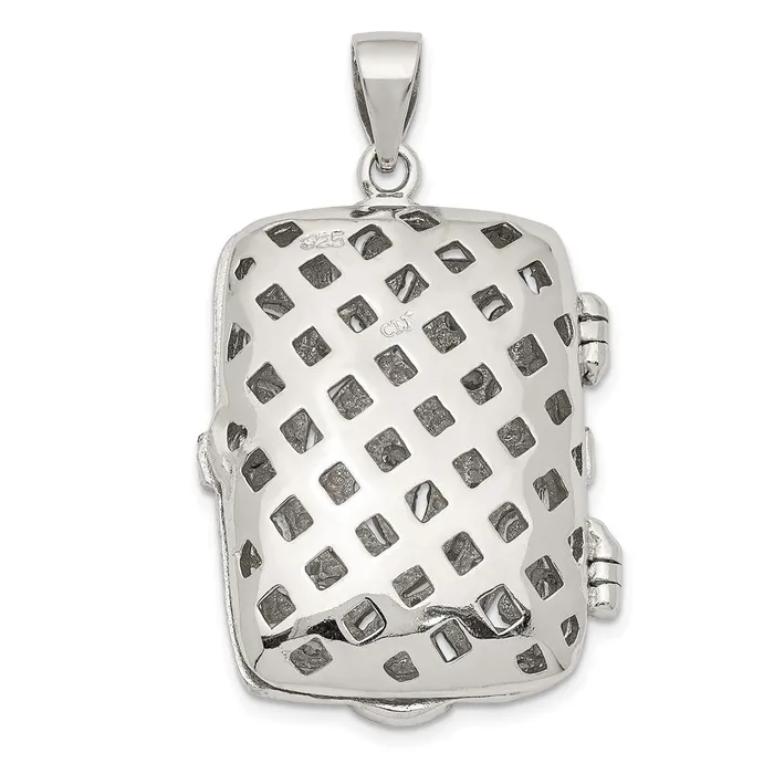 TreasureFineJewelers Necklaces Sterling Silver Rhodiumplated Fancy CZ Rectangle 24mm Locket Pendant