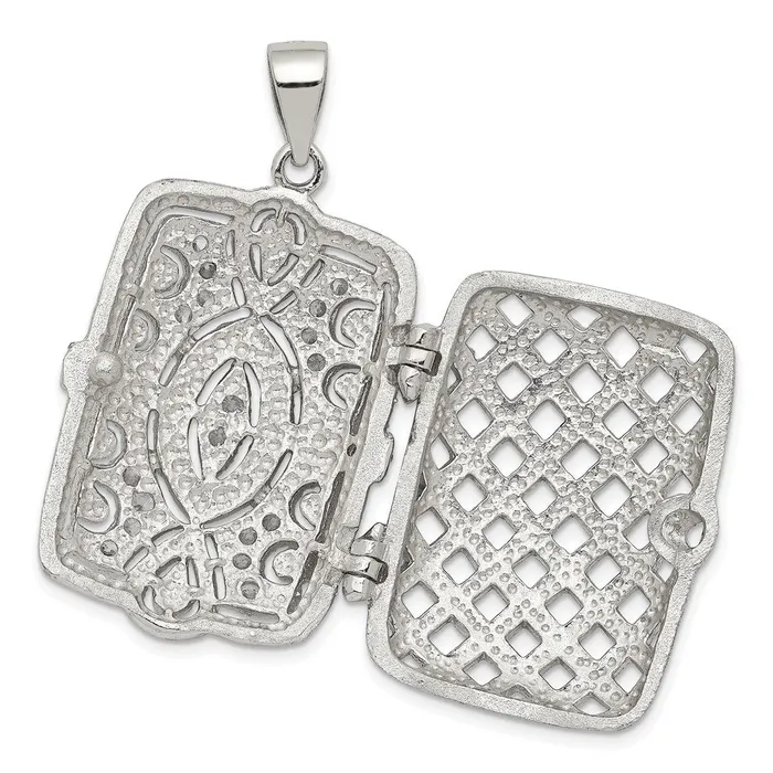 TreasureFineJewelers Necklaces Sterling Silver Rhodiumplated Fancy CZ Rectangle 24mm Locket Pendant
