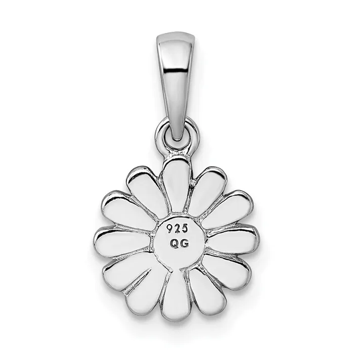 TreasureFineJewelers Necklaces Sterling Silver Rhodium Plated Flower Pendant