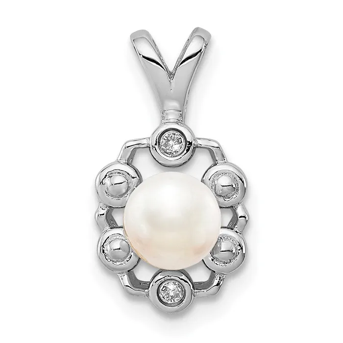 TreasureFineJewelers Necklaces Sterling Silver Rhodiumplated FW Cultured Pearl Diam Pendant TreasureFineJewelers Necklaces Sterling Silver Rhodiumplated FW Cultured Pearl Diam Pendant