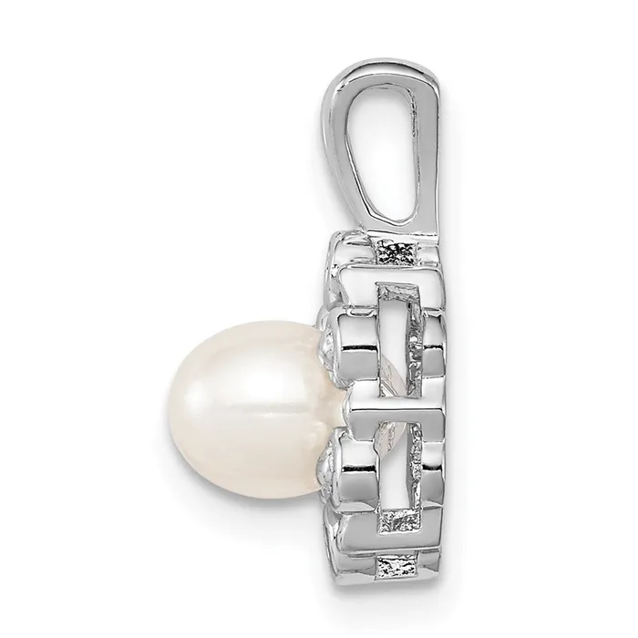 TreasureFineJewelers Necklaces Sterling Silver Rhodiumplated FW Cultured Pearl Diam Pendant