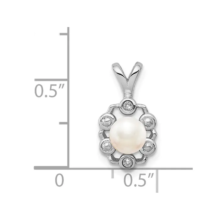 TreasureFineJewelers Necklaces Sterling Silver Rhodiumplated FW Cultured Pearl Diam Pendant