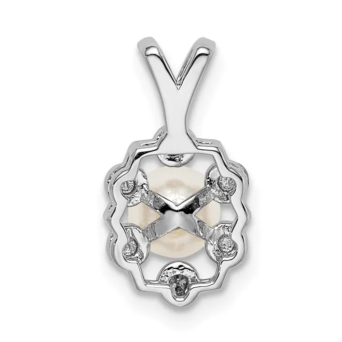 TreasureFineJewelers Necklaces Sterling Silver Rhodiumplated FW Cultured Pearl Diam Pendant