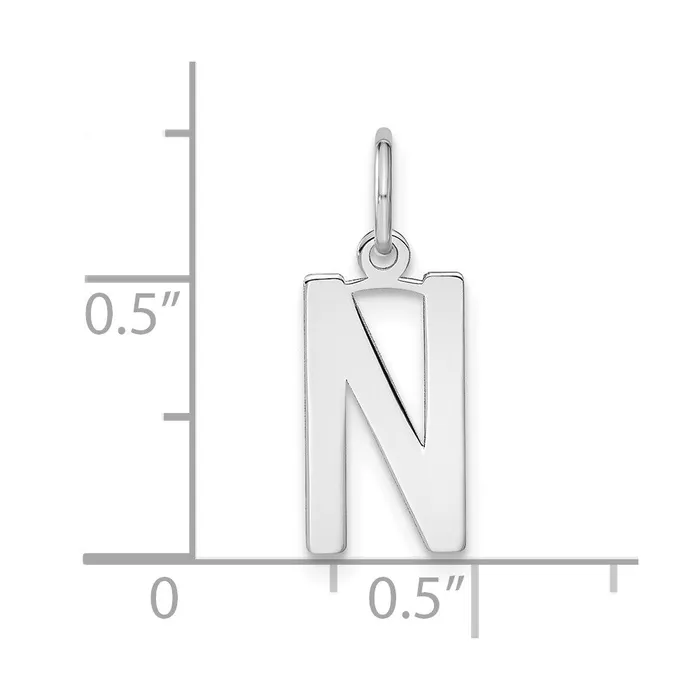 TreasureFineJewelers Necklaces Sterling Silver Rhodiumplated Letter N Initial Pendant