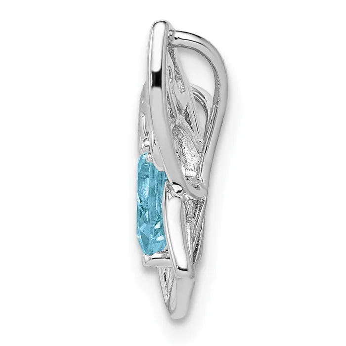 TreasureFineJewelers Necklaces Sterling Silver Rhodiumplated Light Swiss Blue Topaz Diamond Chain Slide