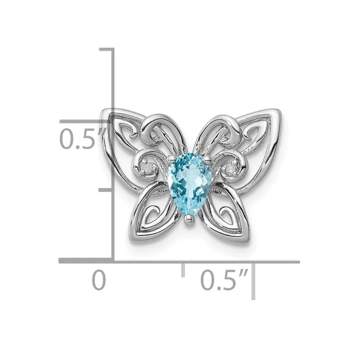 TreasureFineJewelers Necklaces Sterling Silver Rhodiumplated Light Swiss Blue Topaz Diamond Chain Slide