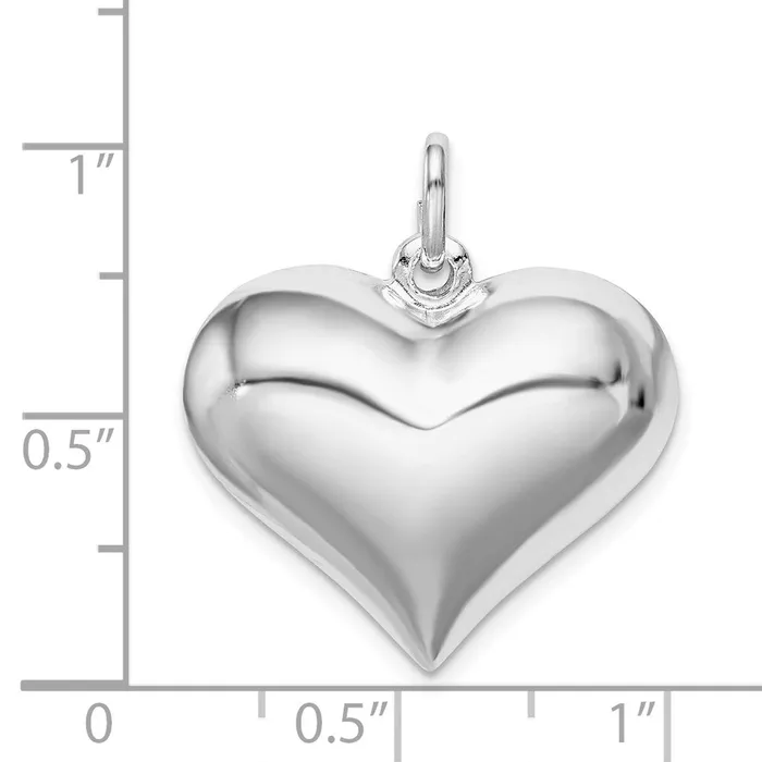 TreasureFineJewelers Necklaces Sterling Silver Rhodiumplated Puffed Heart Pendant