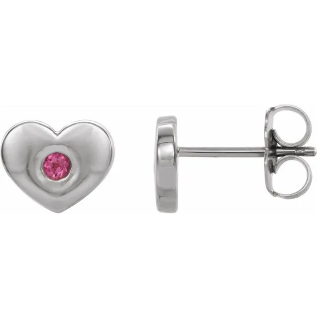 TreasureFineJewelers Platinum Pink Tourmaline Heart Earrings Earrings
