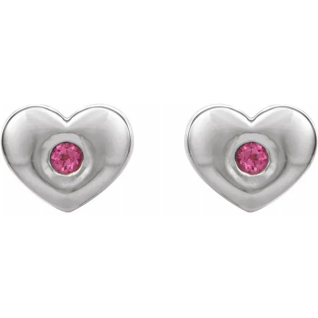TreasureFineJewelers Platinum Pink Tourmaline Heart Earrings Earrings