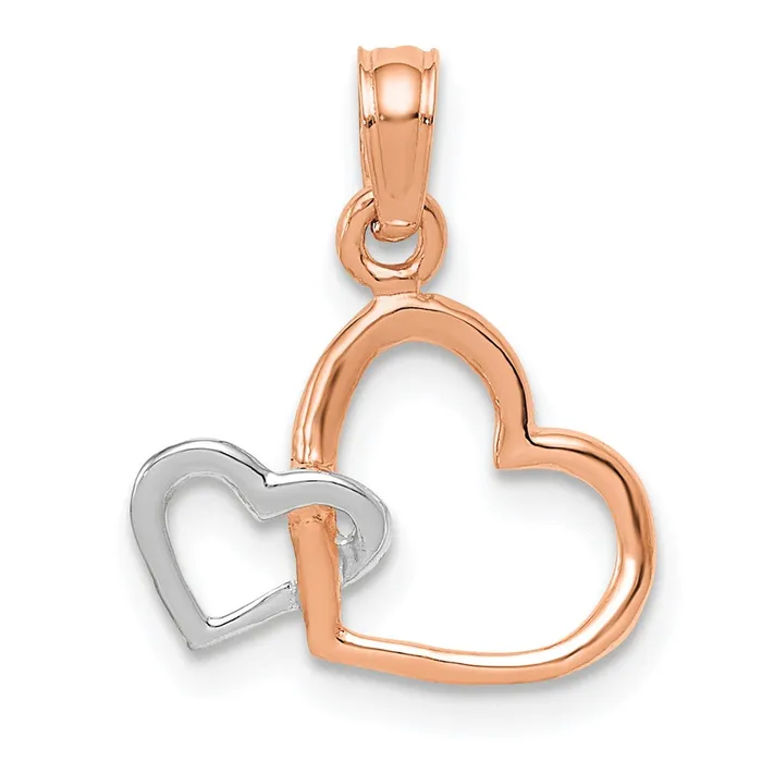 TreasureFineJewelers Rings 10K Twotone Polished Intertwined Double Heart Pendant