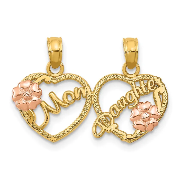 TreasureFineJewelers Rings 14k Twotone MOM DAUGHTER Breakapart Hearts Pendant TreasureFineJewelers Rings 14k Twotone MOM DAUGHTER Breakapart Hearts Pendant