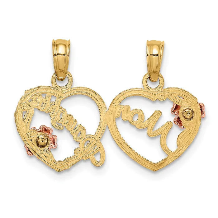 TreasureFineJewelers Rings 14k Twotone MOM DAUGHTER Breakapart Hearts Pendant