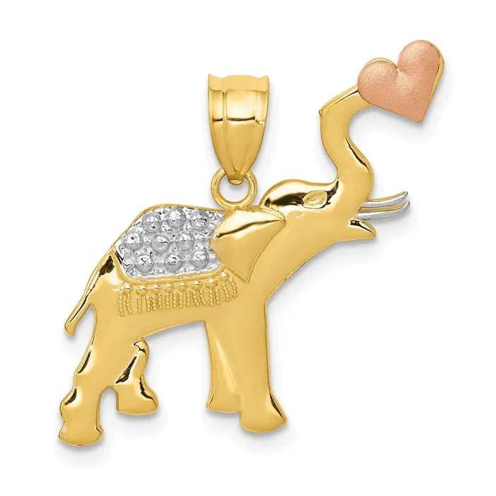 TreasureFineJewelers Rings 14k Twotone wWhite Rhodium DC Elephant wHeart Pendant TreasureFineJewelers Rings 14k Twotone wWhite Rhodium DC Elephant wHeart Pendant