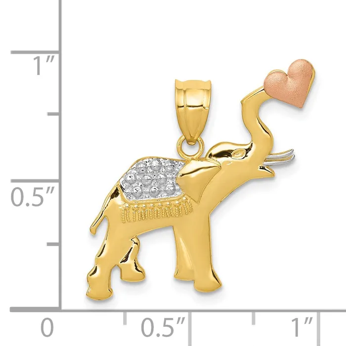 TreasureFineJewelers Rings 14k Twotone wWhite Rhodium DC Elephant wHeart Pendant