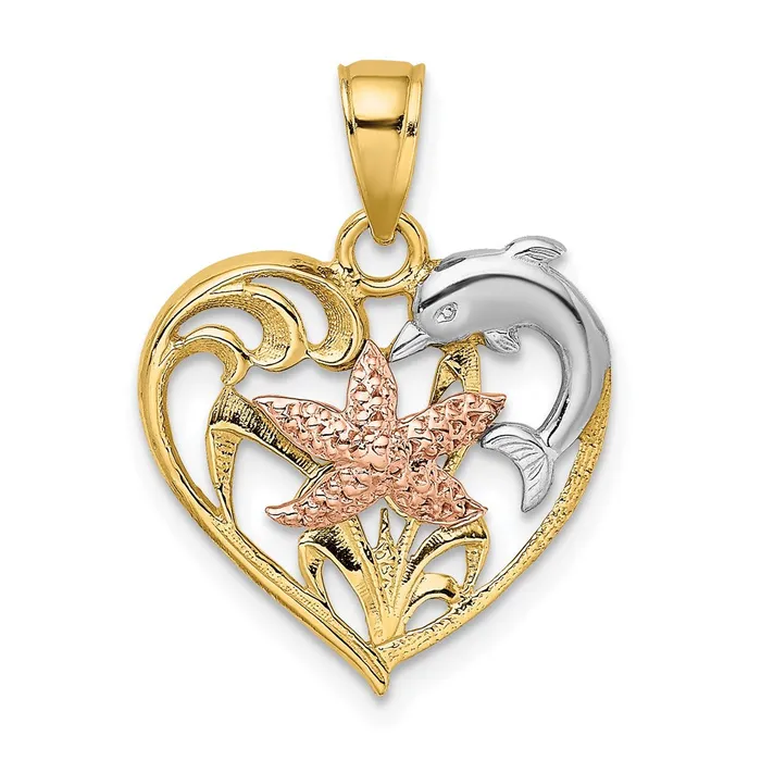 TreasureFineJewelers Rings 14K Twotone wWhite Rhodium Dolphin and Starfish In Heart Charm TreasureFineJewelers Rings 14K Twotone wWhite Rhodium Dolphin and Starfish In Heart Charm