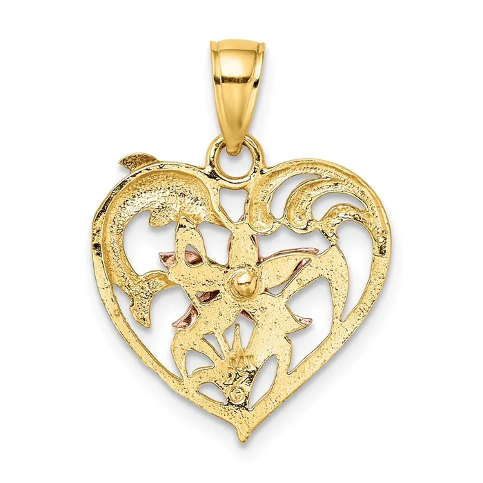 TreasureFineJewelers Rings 14K Twotone wWhite Rhodium Dolphin and Starfish In Heart Charm