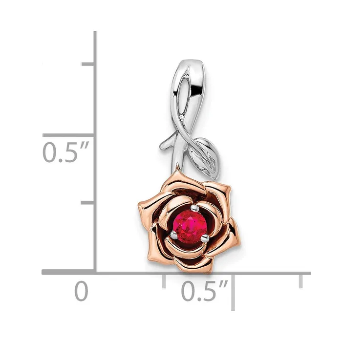 TreasureFineJewelers Rings 14K Twotone White Rose Ruby Flower Pendant