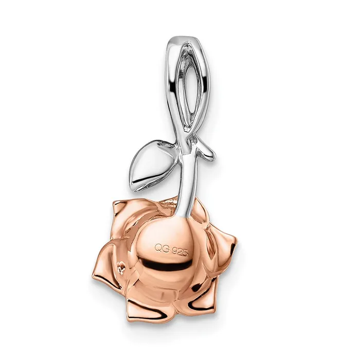 TreasureFineJewelers Rings 14K Twotone White Rose Ruby Flower Pendant