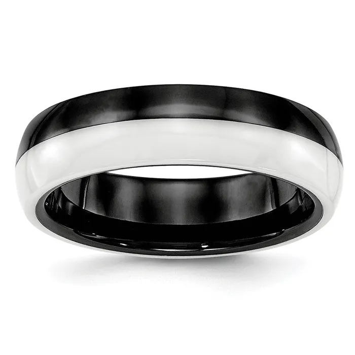 TreasureFineJewelers Rings Ceramic Black and White 6mm Polished Band