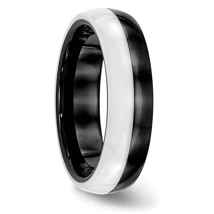 TreasureFineJewelers Rings Ceramic Black and White 6mm Polished Band