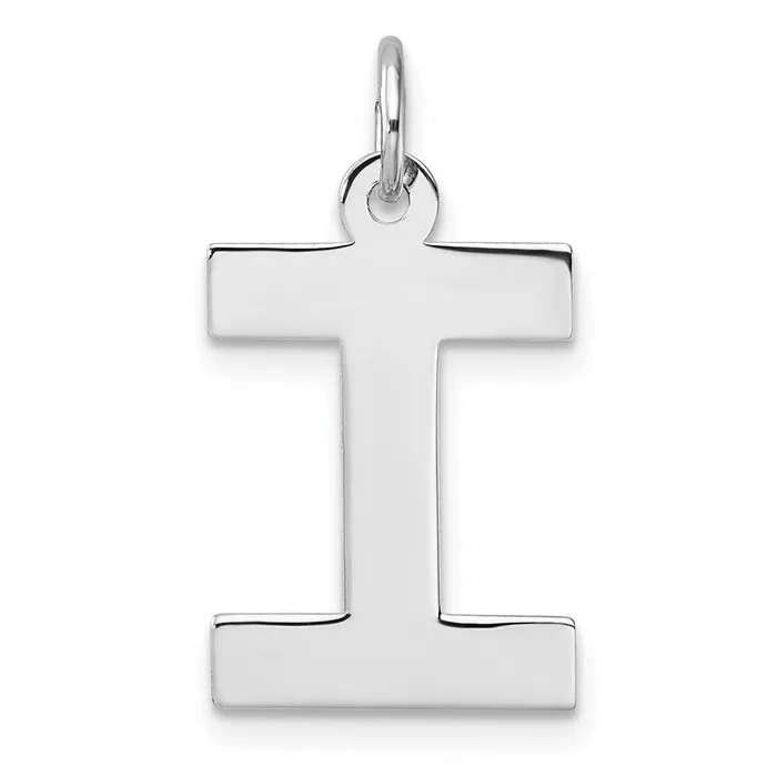 TreasureFineJewelers Rings Large Sterling Silver Rhodiumplated Block Letter I Initial Charm