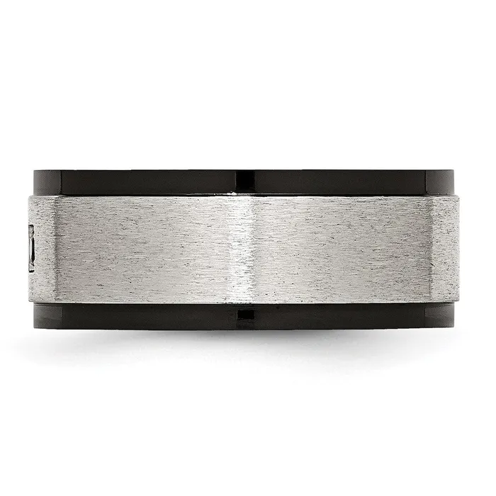 TreasureFineJewelers Rings Stainless Steel Brushed and Polished Black IPplated wBlack CZ 9mm Band