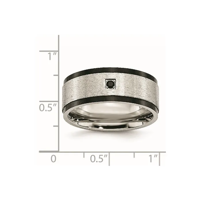 TreasureFineJewelers Rings Stainless Steel Brushed and Polished Black IPplated wBlack CZ 9mm Band