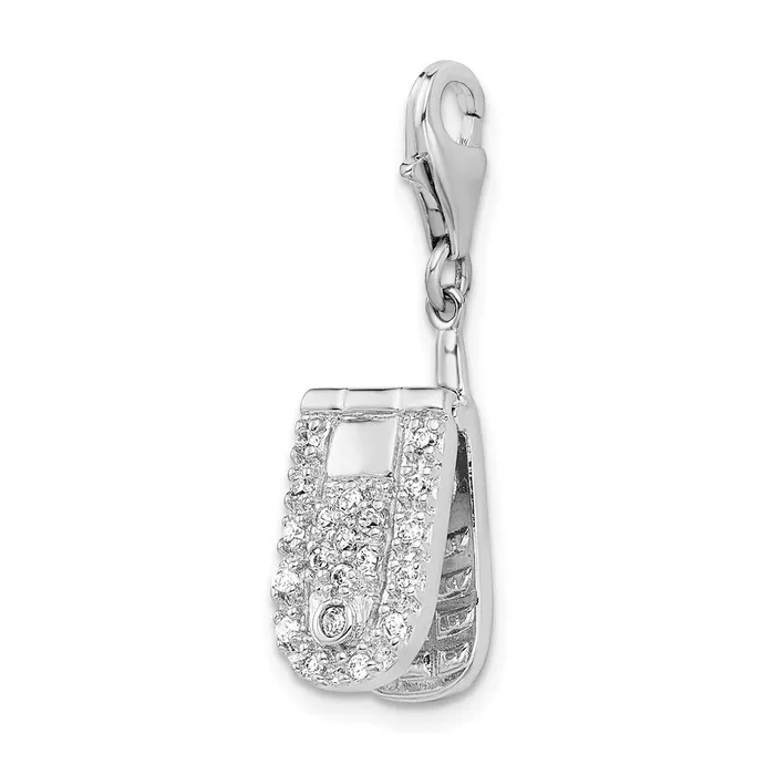 TreasureFineJewelers Rings Sterling Silver Amore La Vita Rhodiumplated Flip Cell Phone CZ Charm