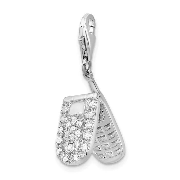 TreasureFineJewelers Rings Sterling Silver Amore La Vita Rhodiumplated Flip Cell Phone CZ Charm