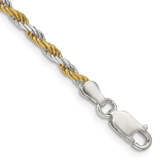 TreasureFineJewelers Rings Sterling Silver And Vermeil 25mm Diamondcut Rope Chain